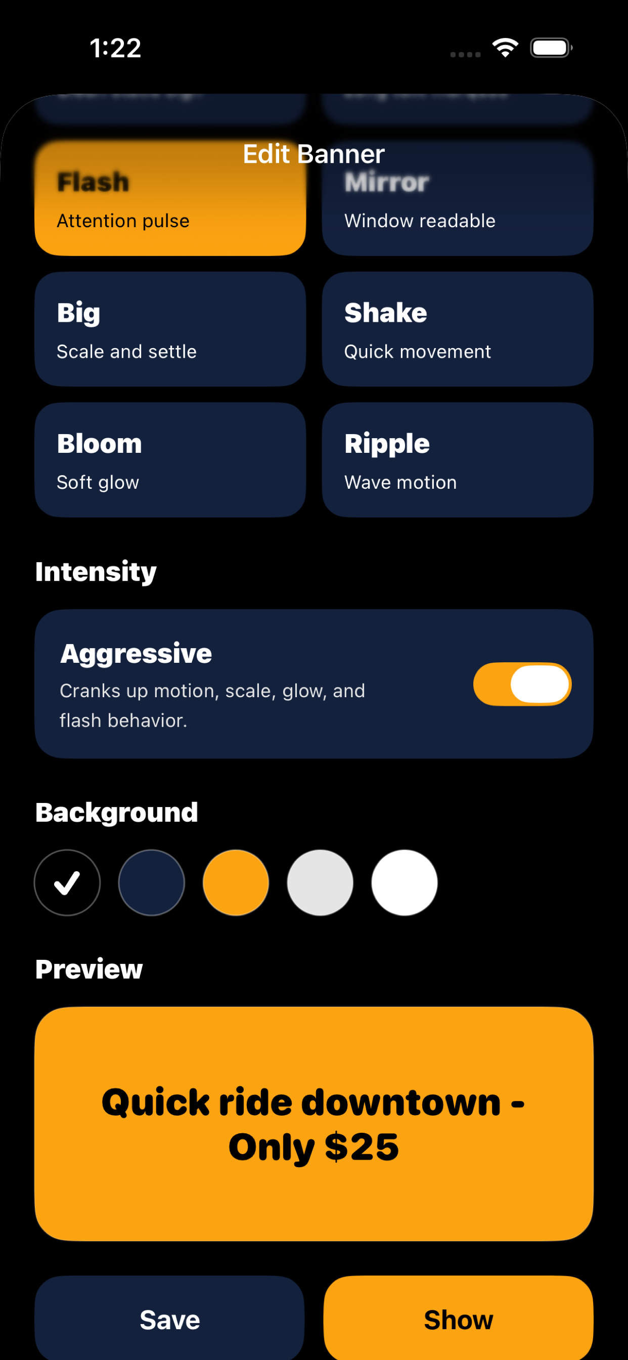 Preset and preview controls in Flash Sign Banner