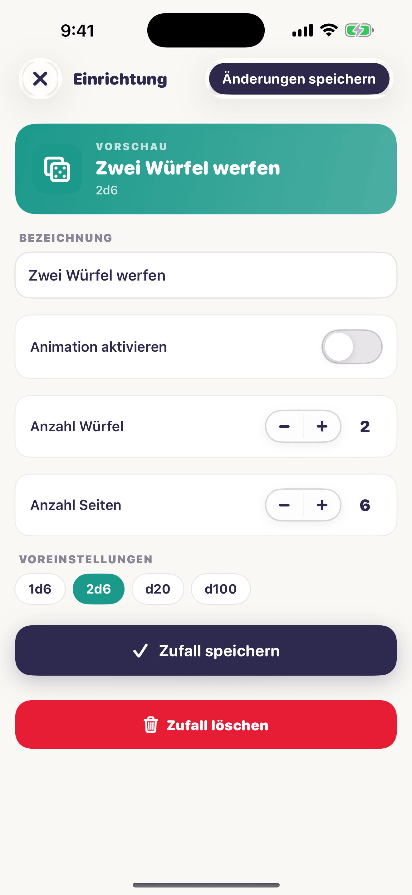 Chance Kit-Würfel-Setup-Screenshot