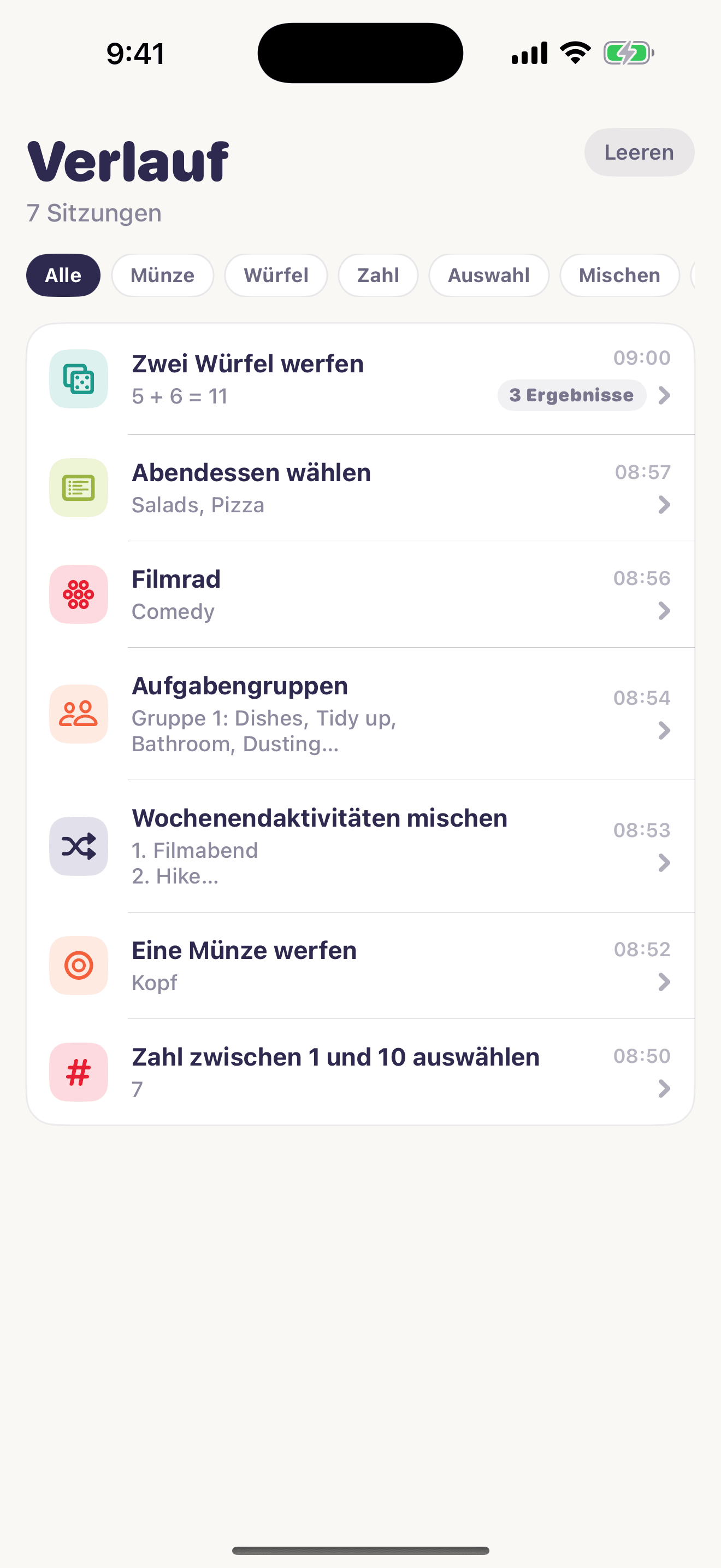 Screenshot des Chance Kit-Verlaufs