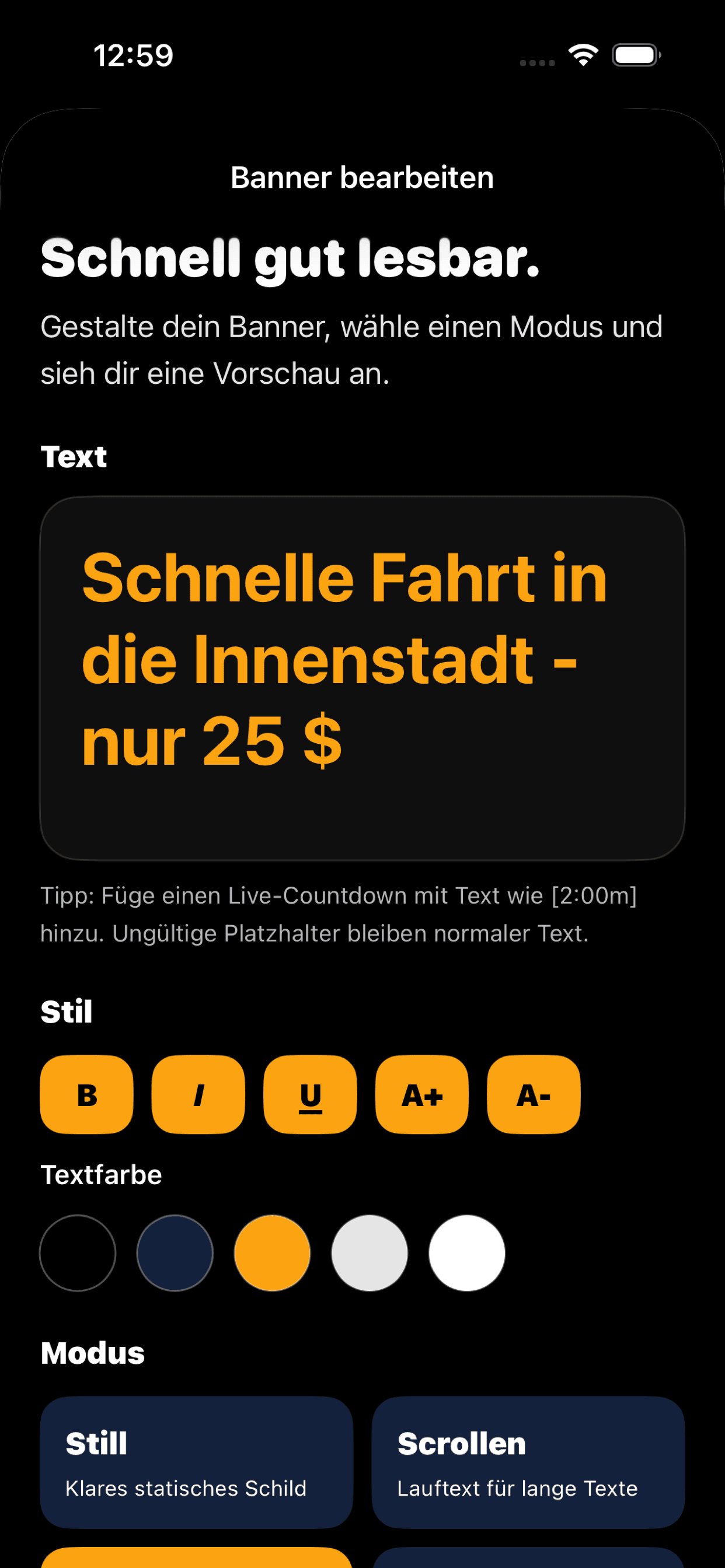 Flash Sign Banner hat den Bannerbildschirm gespeichert