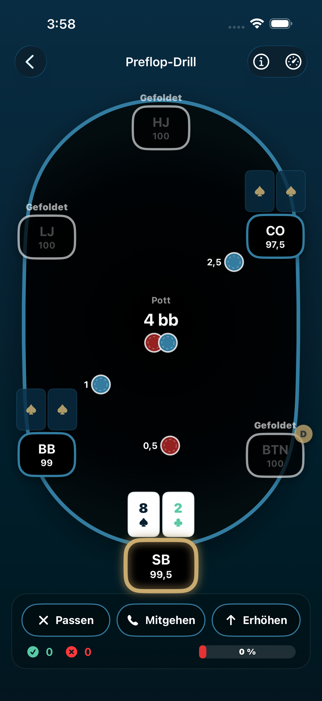 Poker Trainer Drills Preflop-Drill-Screenshot