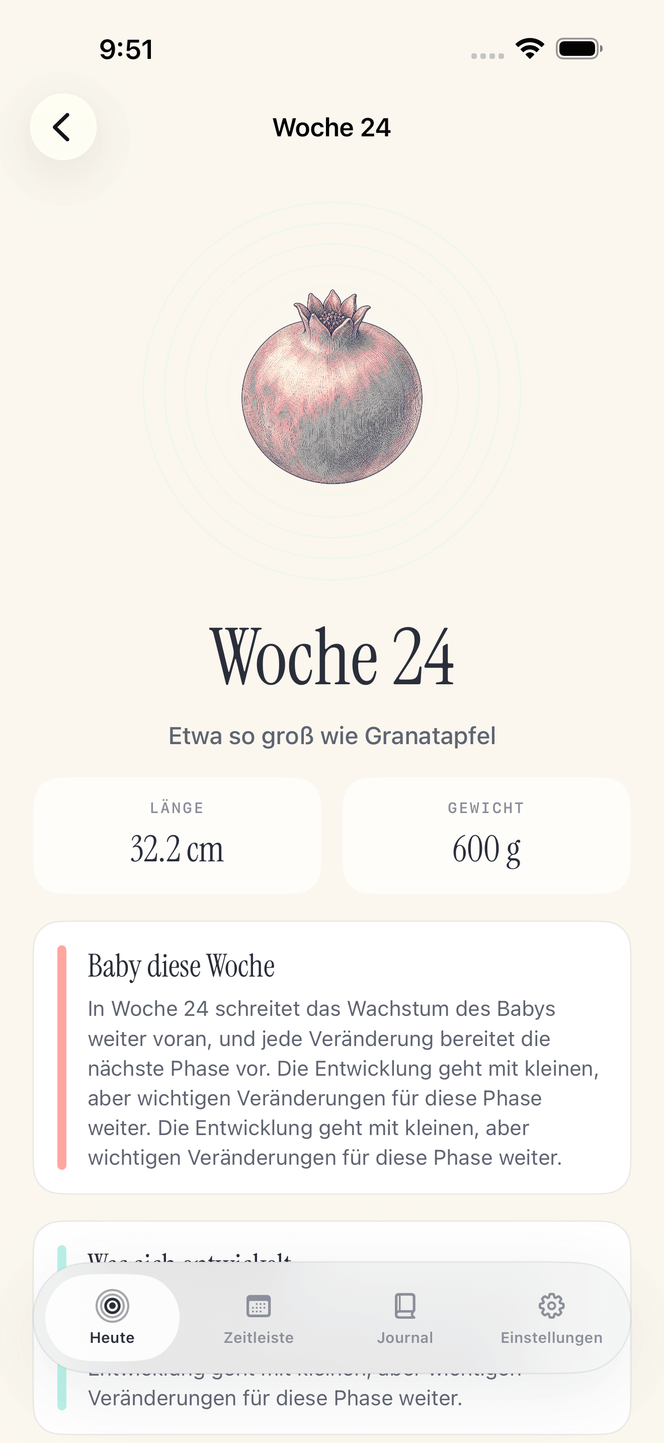 Pregnancy Growth Tracker Timeline-Bildschirm