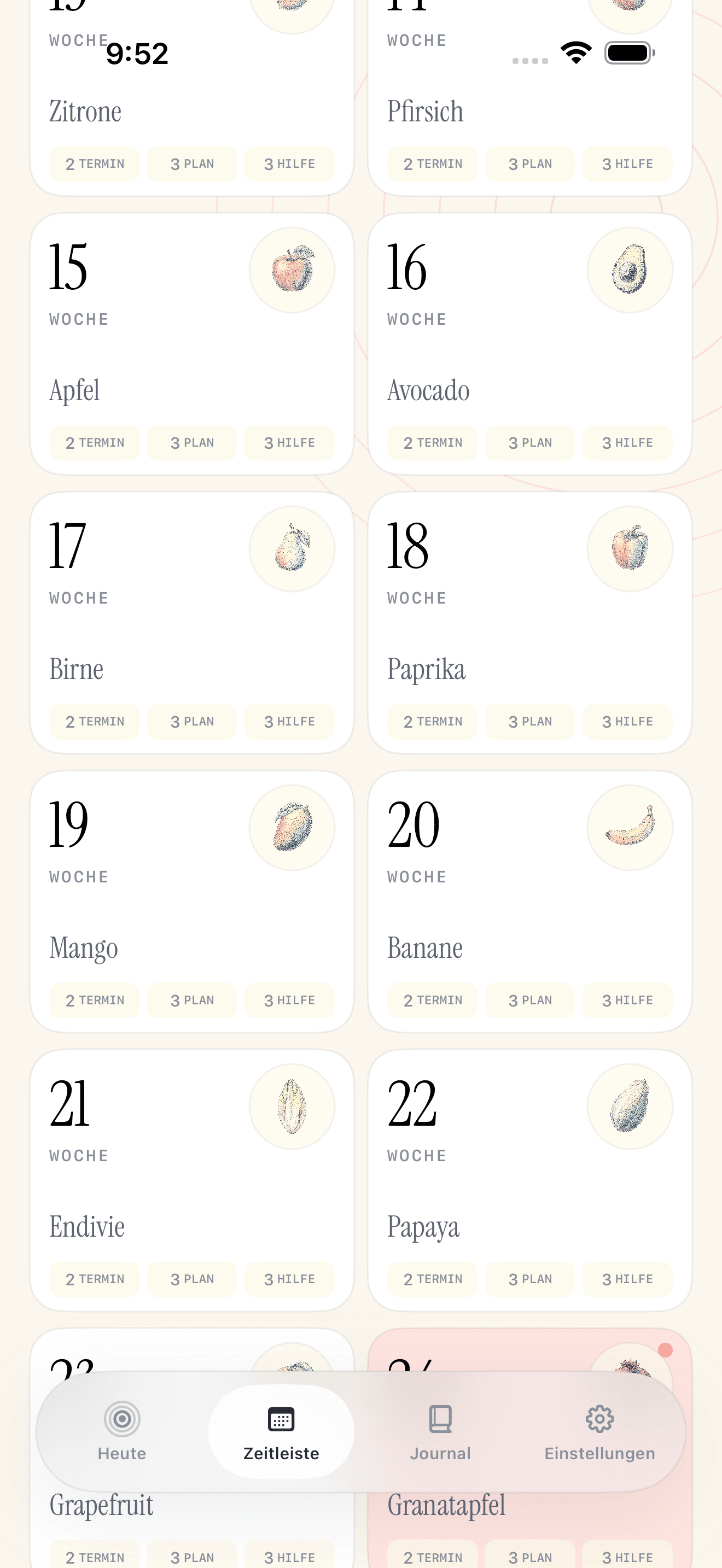 Pregnancy Growth Tracker Journal-Zeitleistenbildschirm