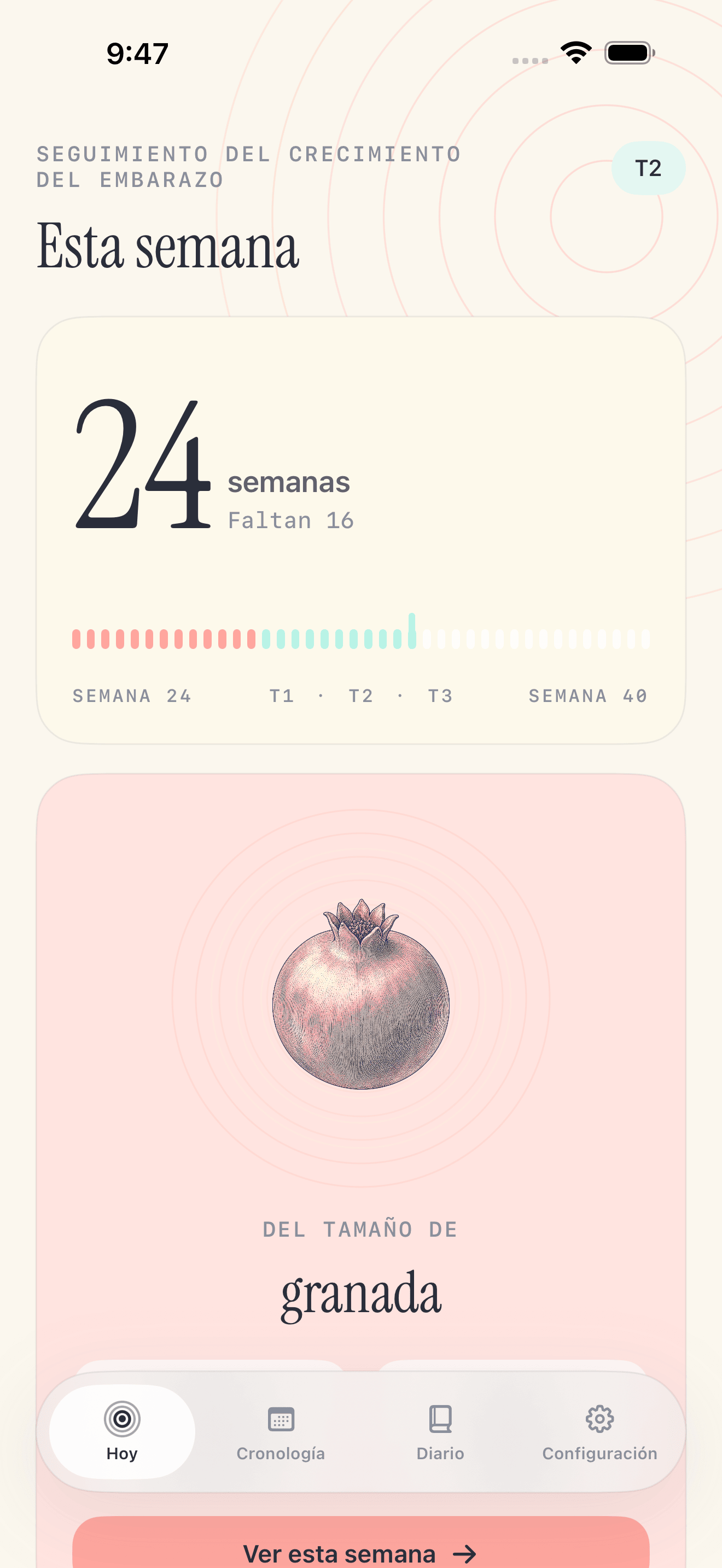 Pregnancy Growth Tracker pantalla de hoy