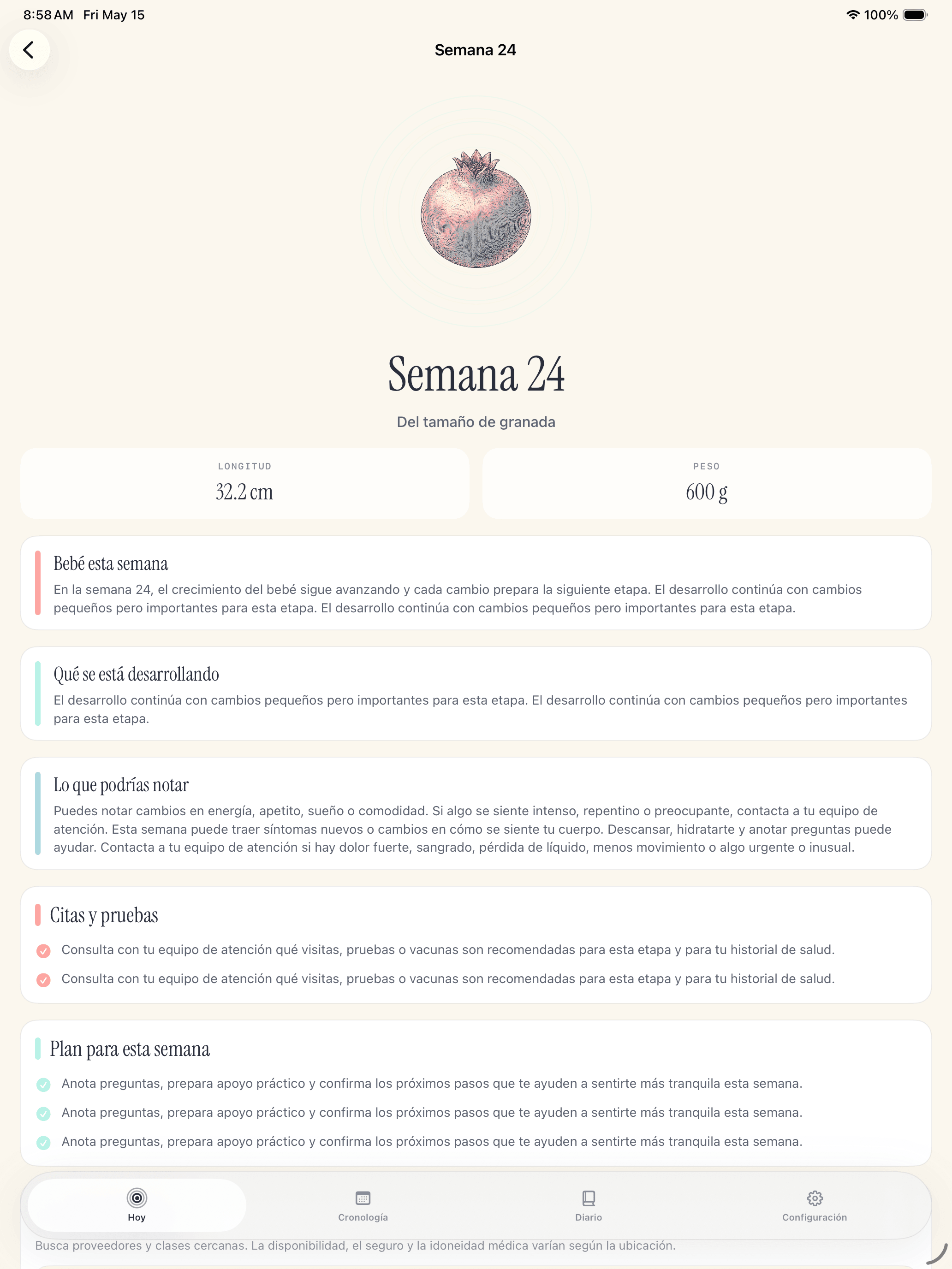 Pantalla de aviso del diario Pregnancy Growth Tracker