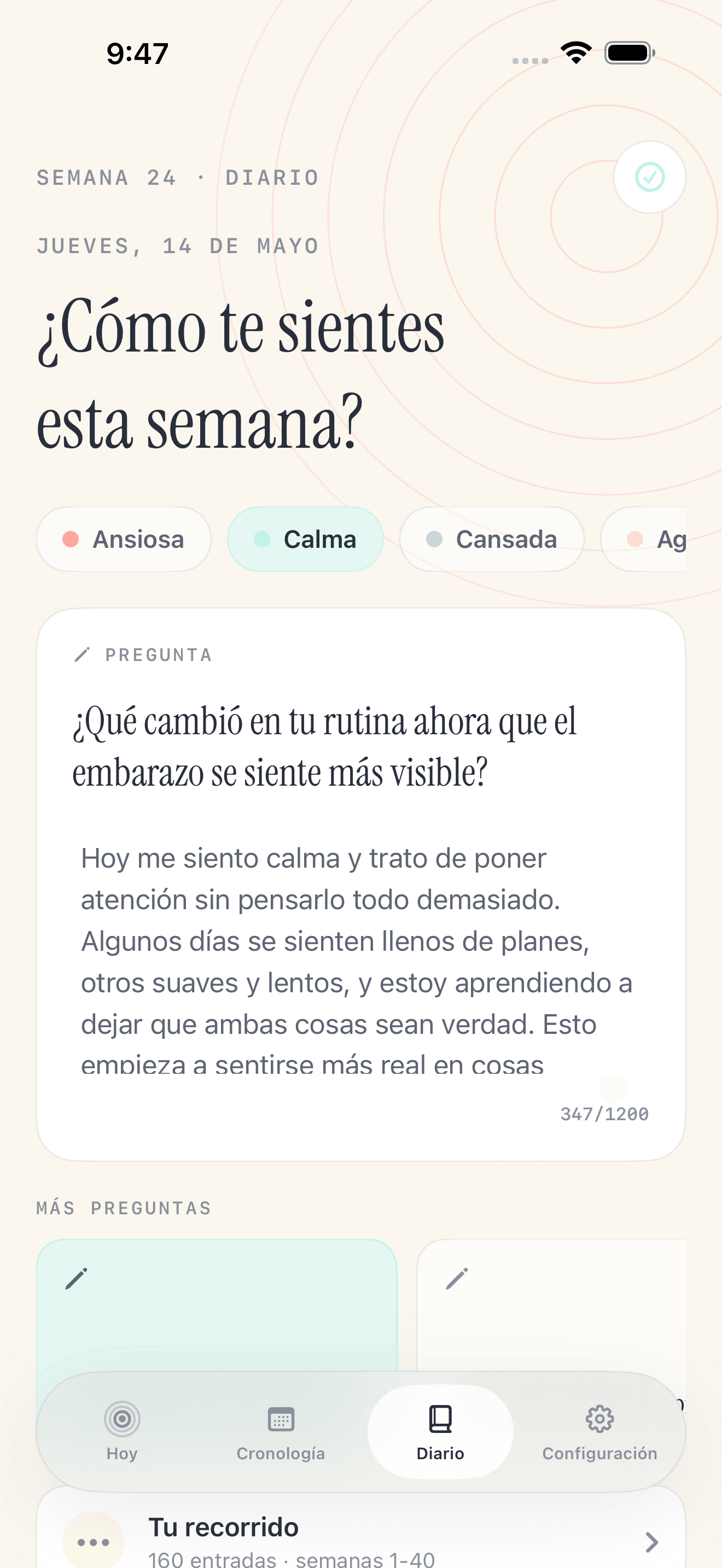 Pantalla de configuración de Pregnancy Growth Tracker