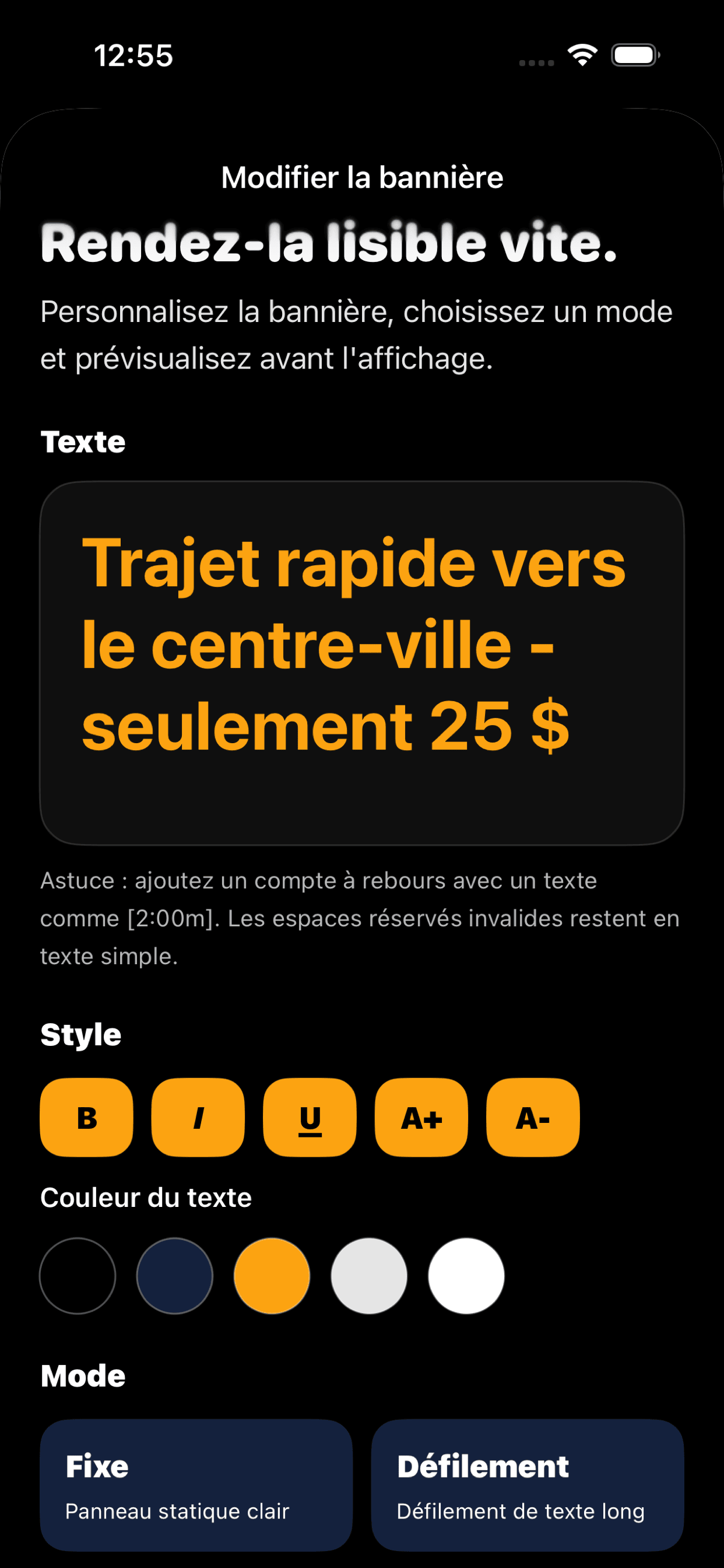 Écran de l'éditeur Flash Sign Banner