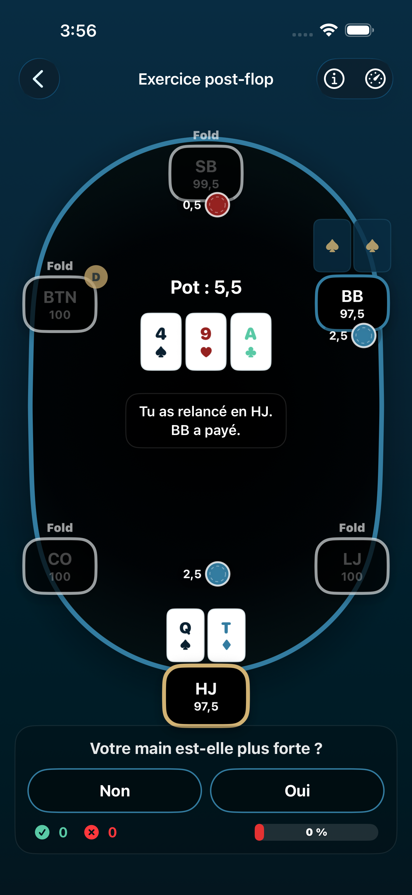 Poker Trainer Drills Capture d'écran de l'exercice postflop
