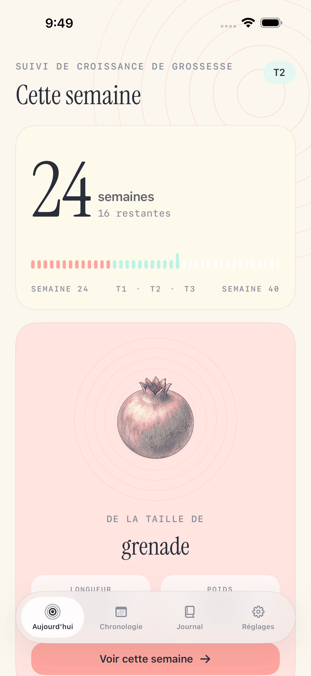 Écran Pregnancy Growth Tracker aujourd'hui