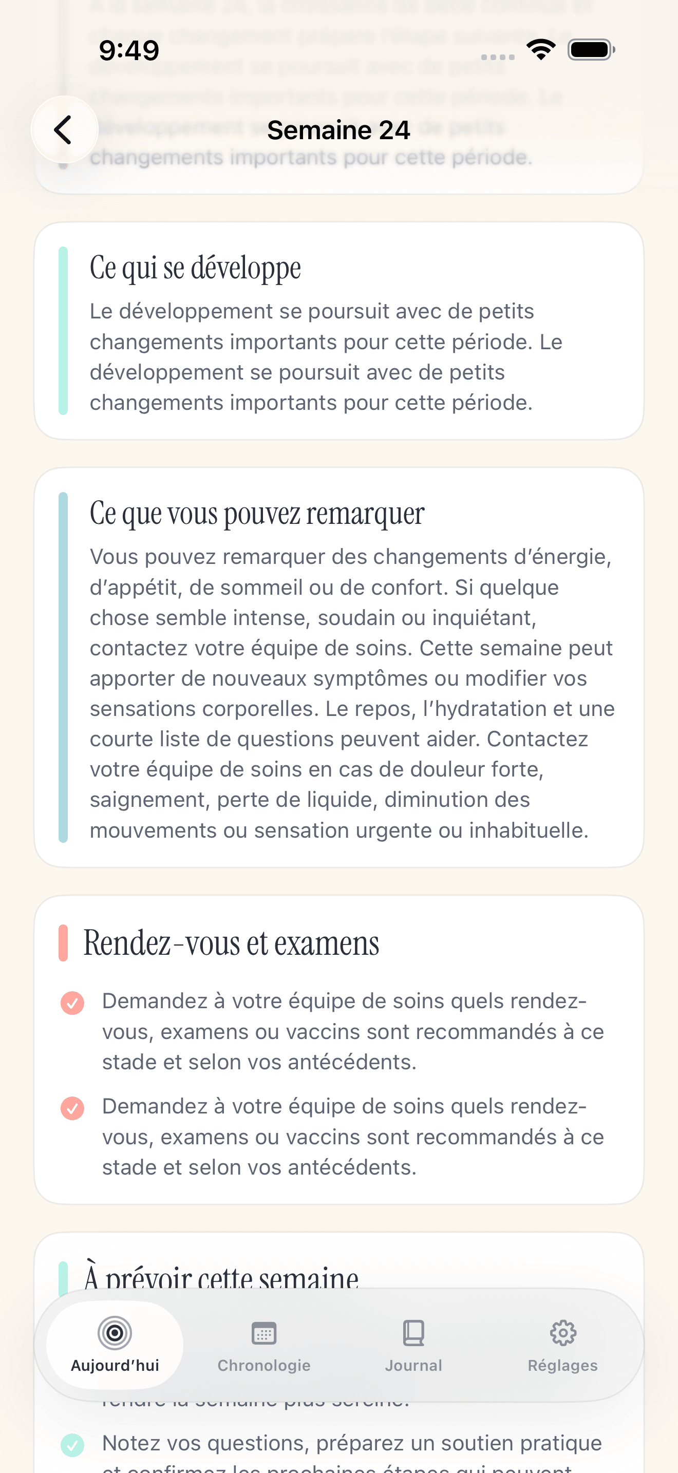 Écran de détail de la semaine Pregnancy Growth Tracker