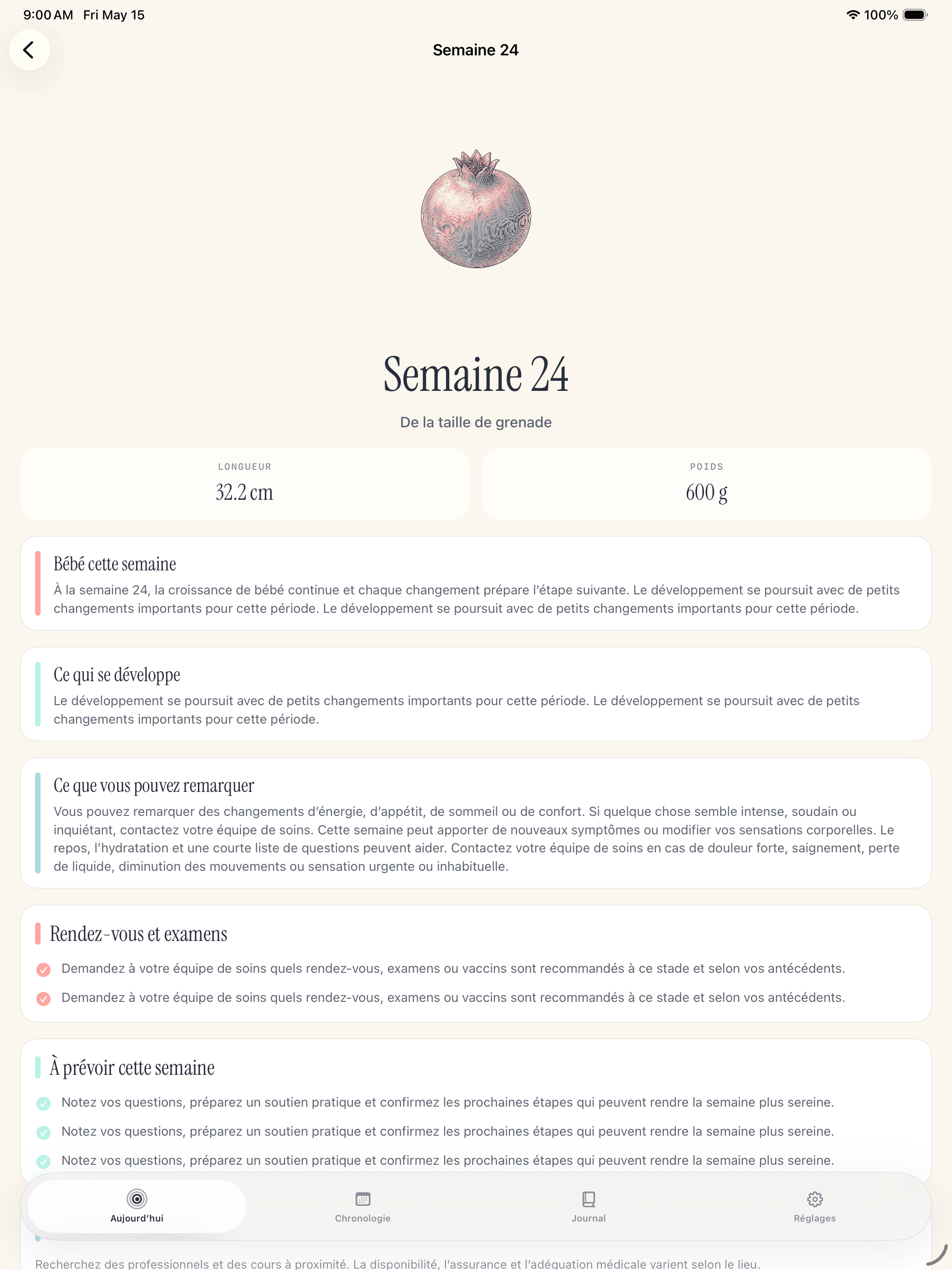 Écran d'invite du journal Pregnancy Growth Tracker