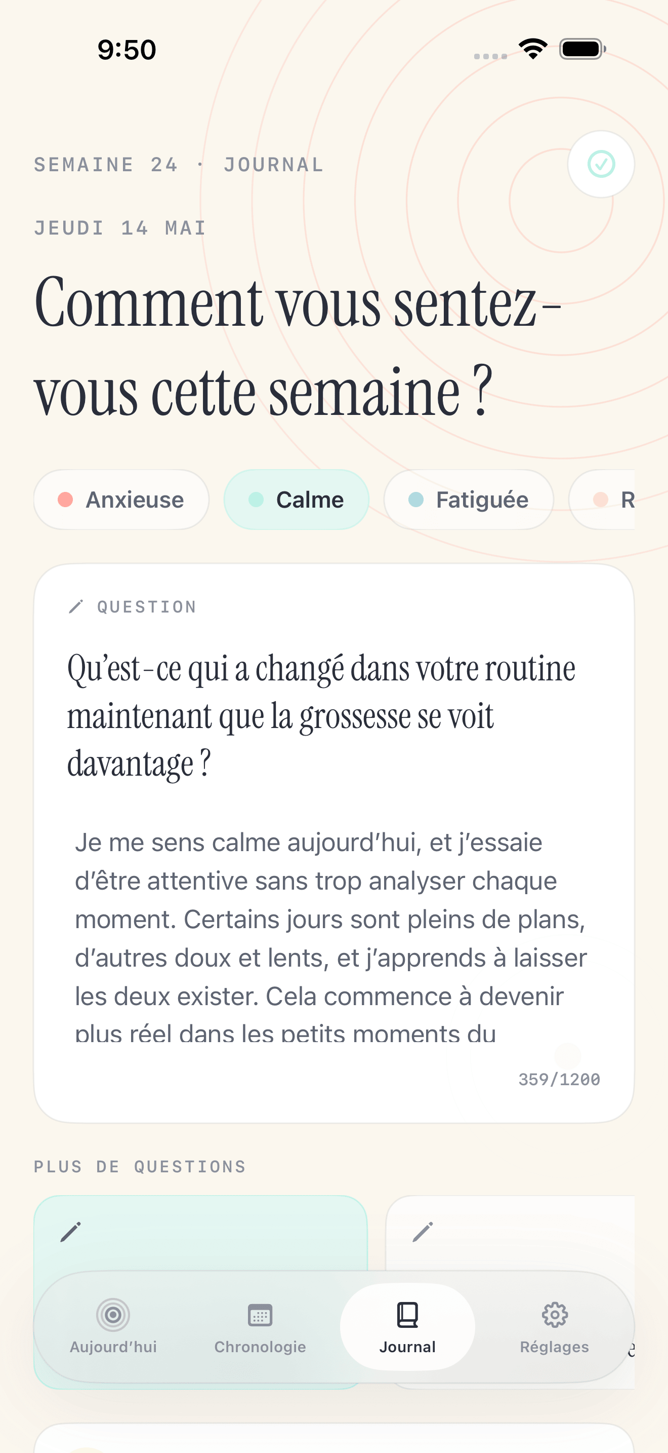 Écran de paramètres Pregnancy Growth Tracker