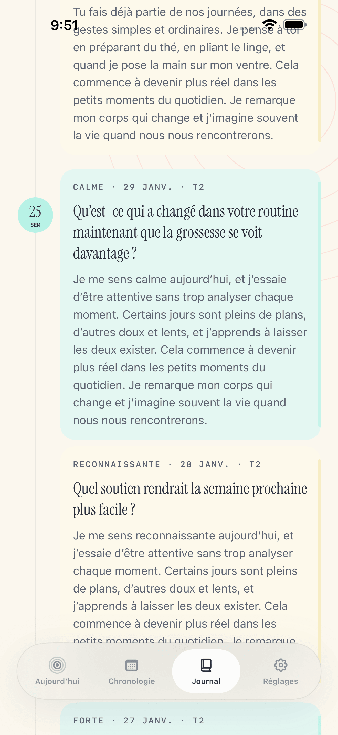 Écran d'écriture de journal Pregnancy Growth Tracker