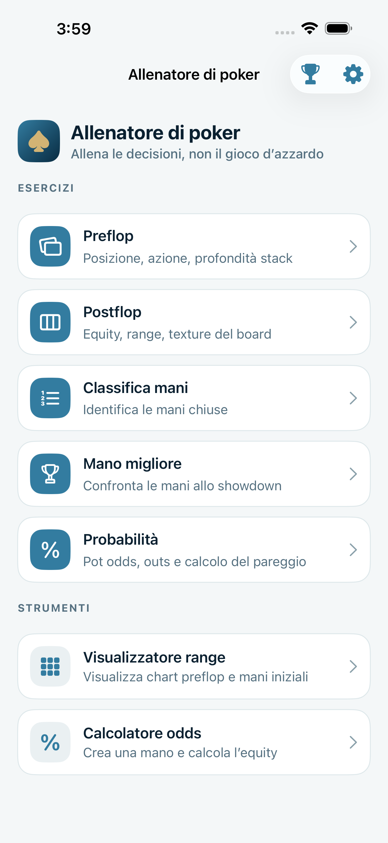 Poker Trainer Drills Schermata della lobby