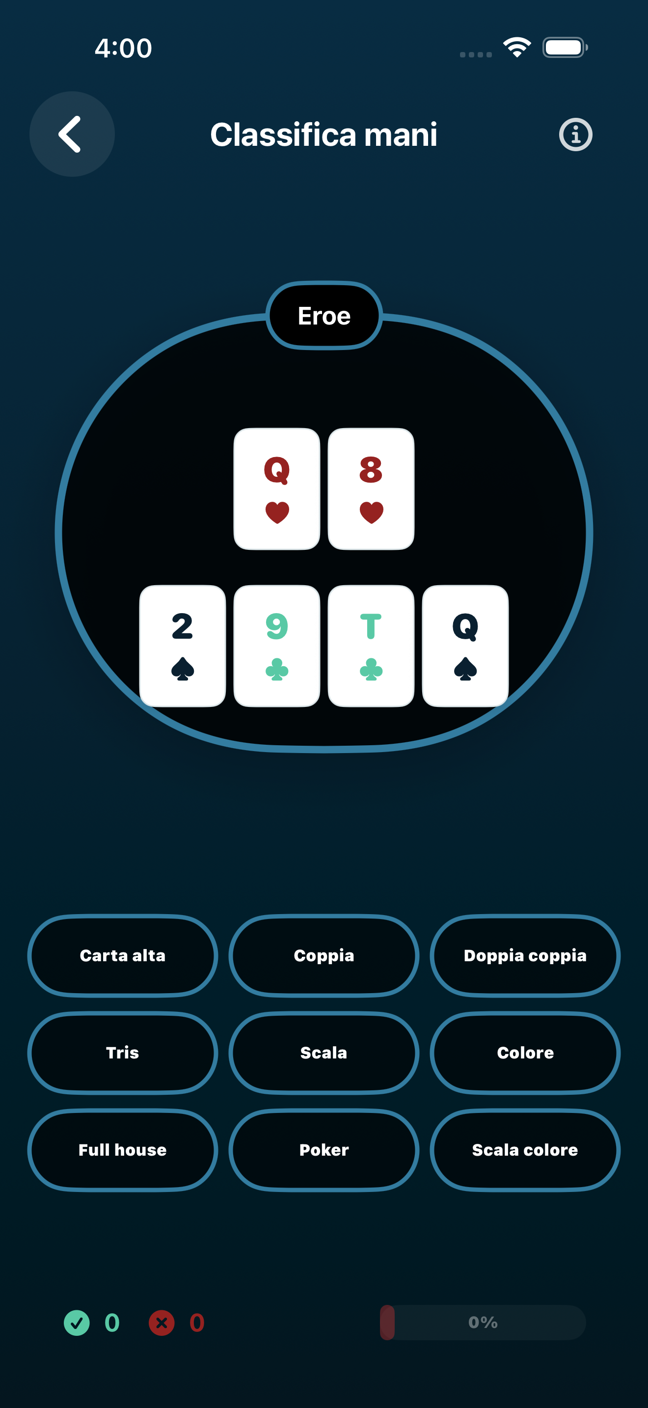 Poker Trainer Drills Screenshot della classifica delle mani
