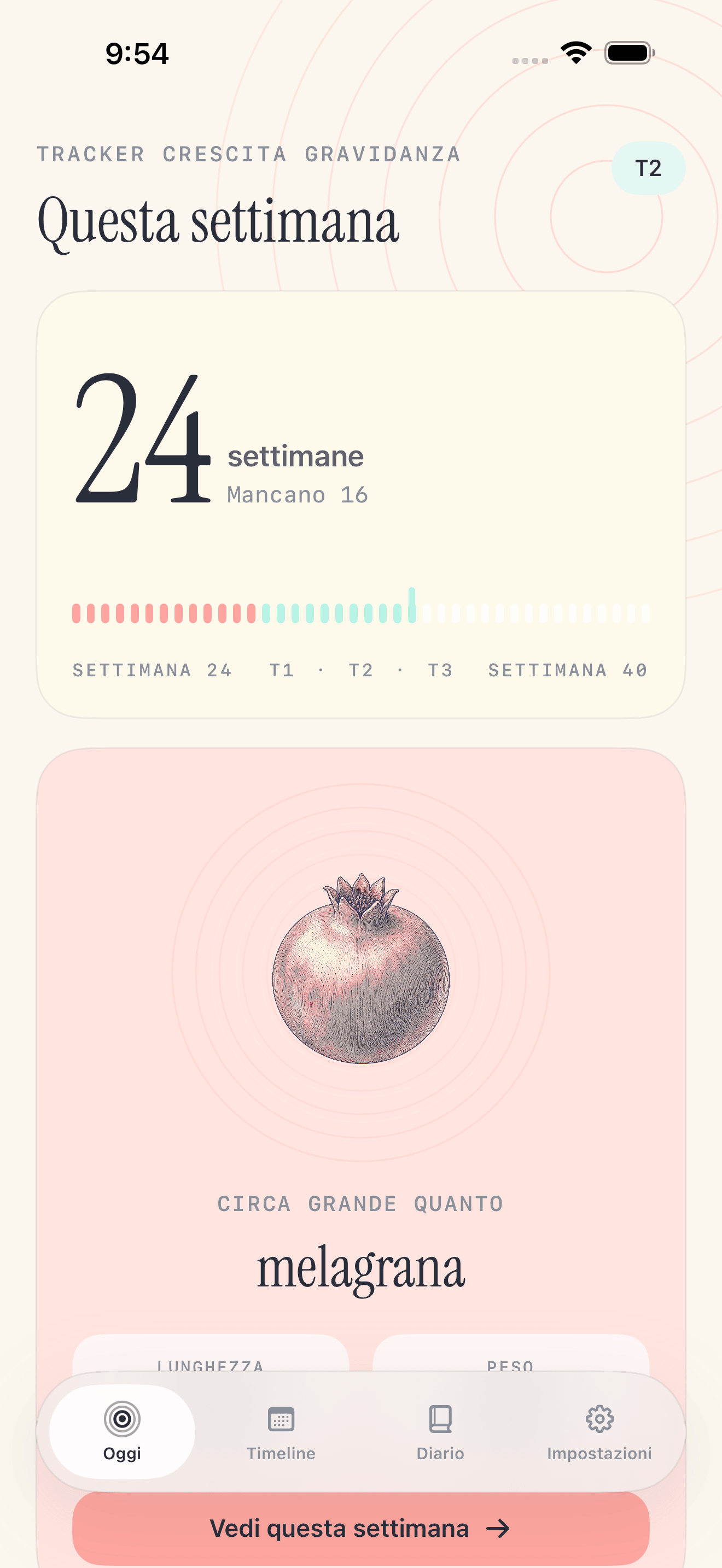 Schermata Pregnancy Growth Tracker di oggi