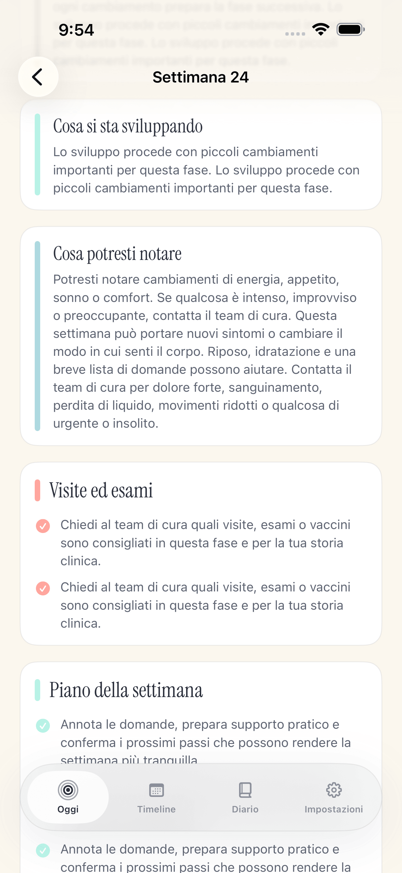 Schermata dei dettagli della settimana Pregnancy Growth Tracker