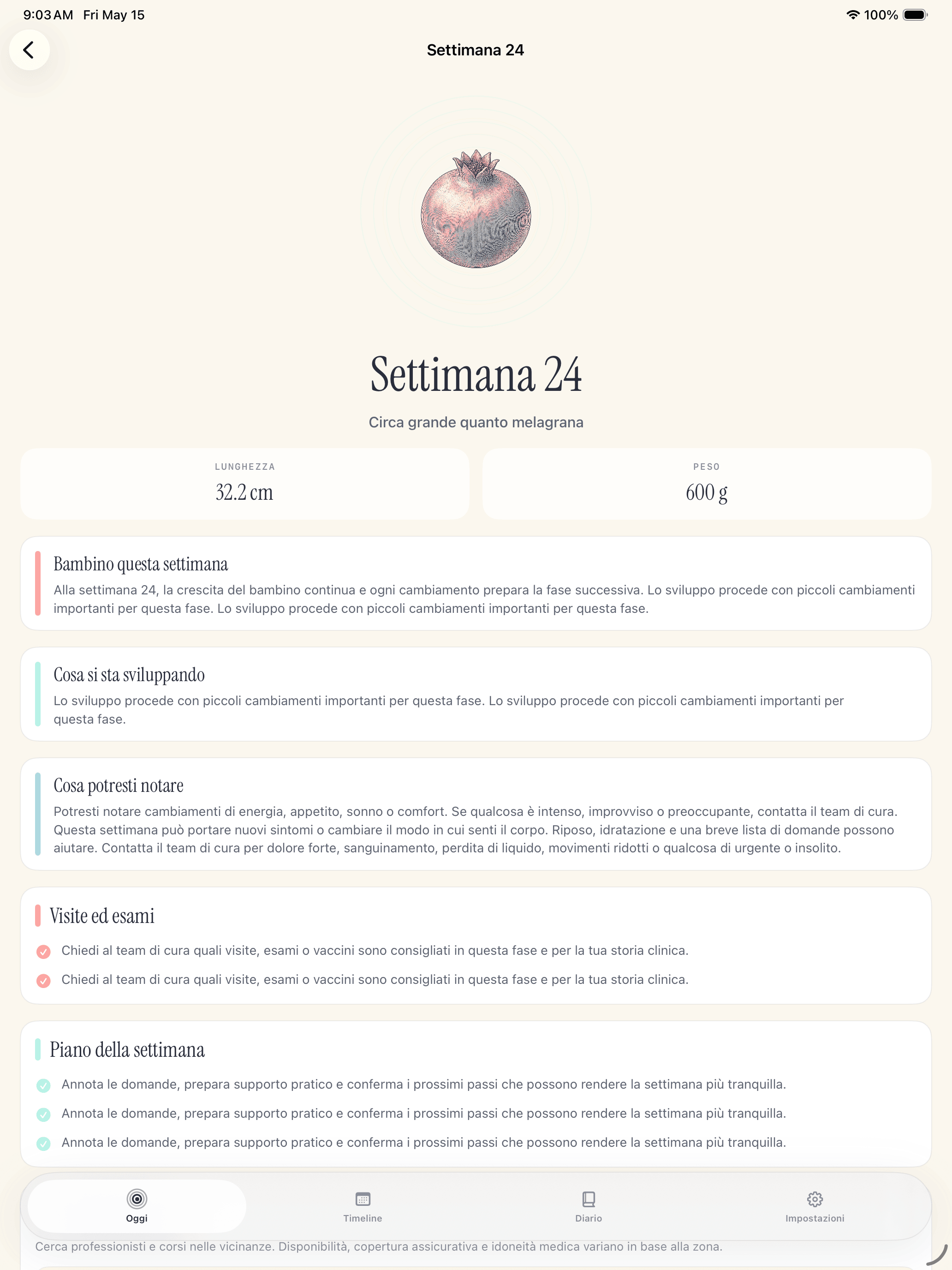 Schermata di richiesta del diario Pregnancy Growth Tracker