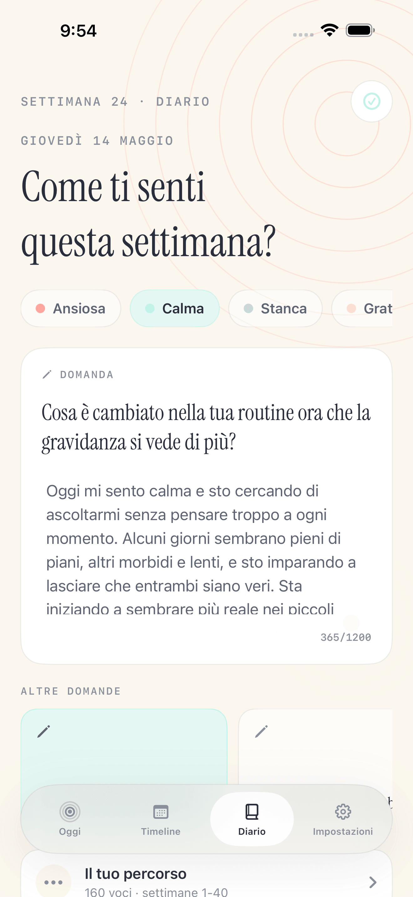 Schermata delle impostazioni Pregnancy Growth Tracker