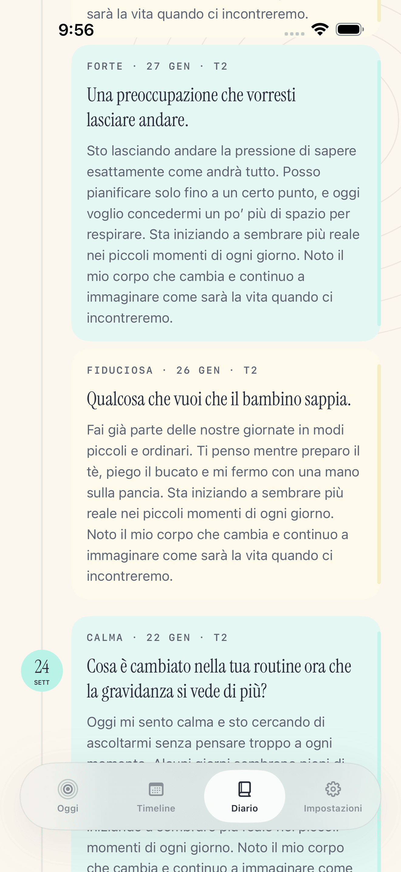 Pregnancy Growth Tracker schermata di scrittura del diario