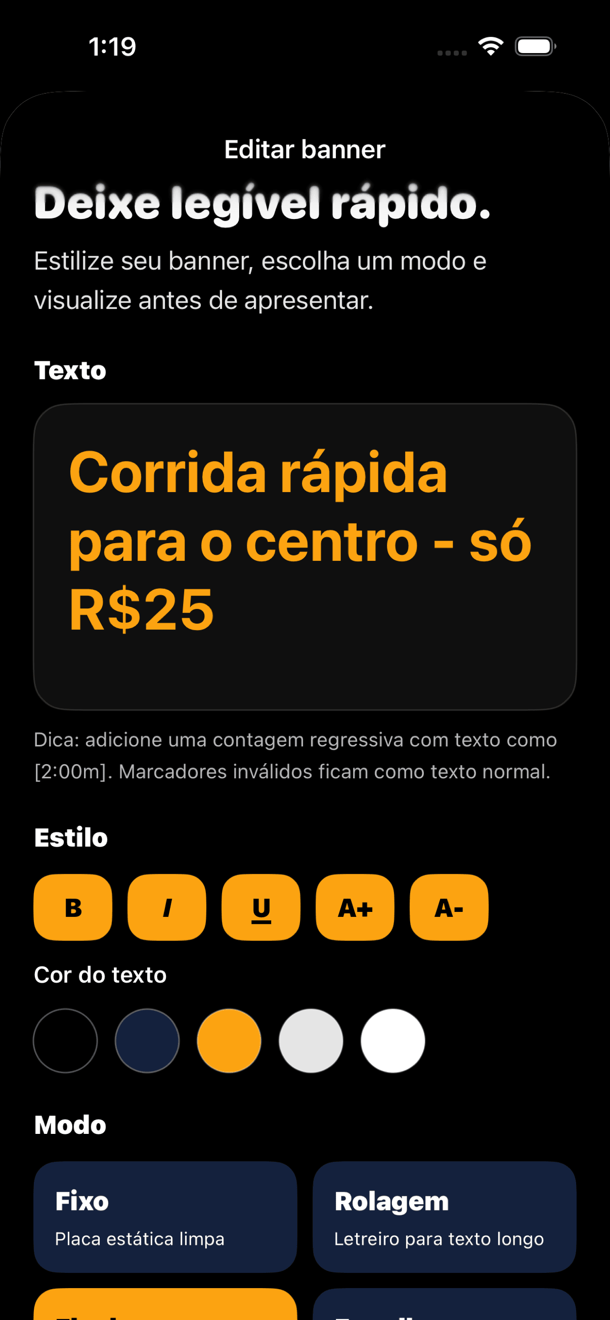 Tela de banners salvos Flash Sign Banner