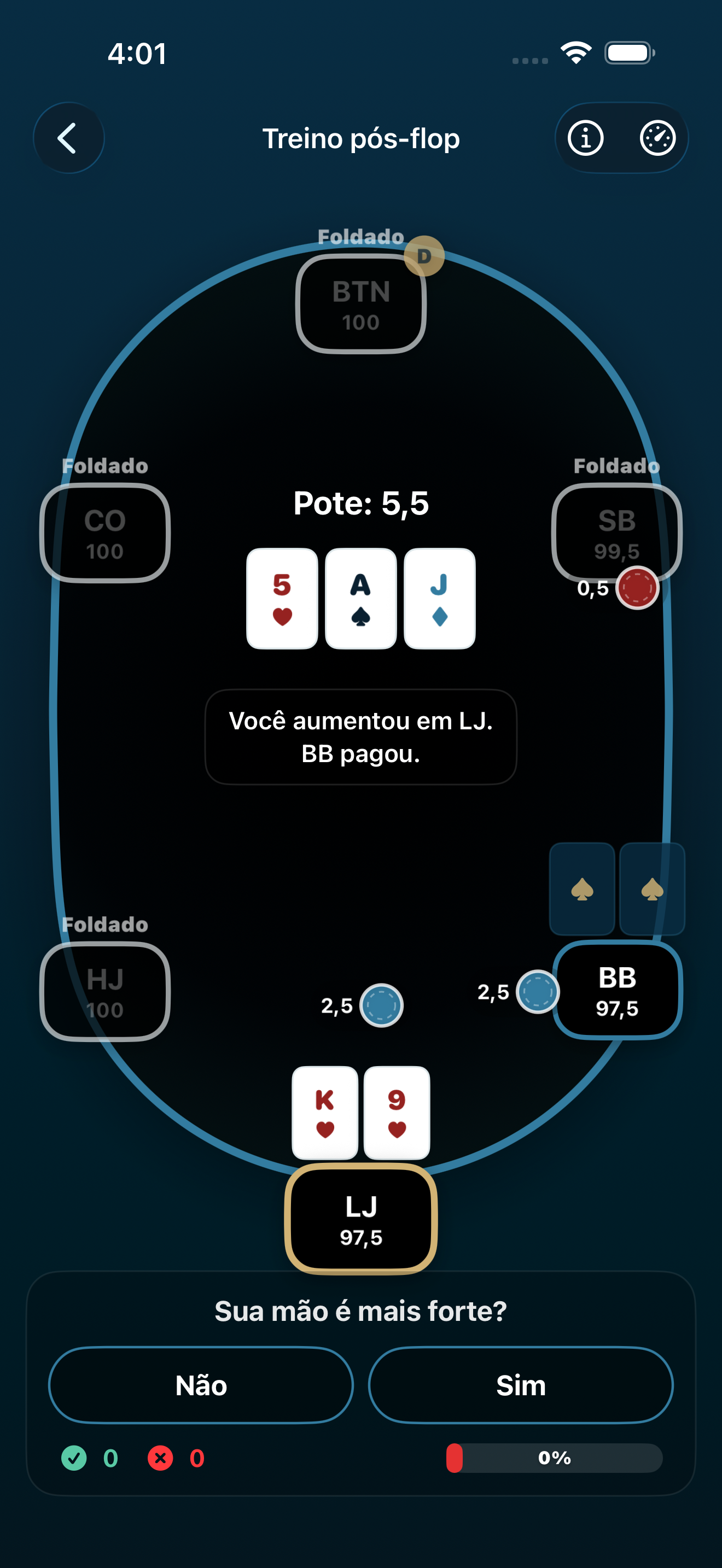 Poker Trainer Drills captura de tela do exercício pós-flop