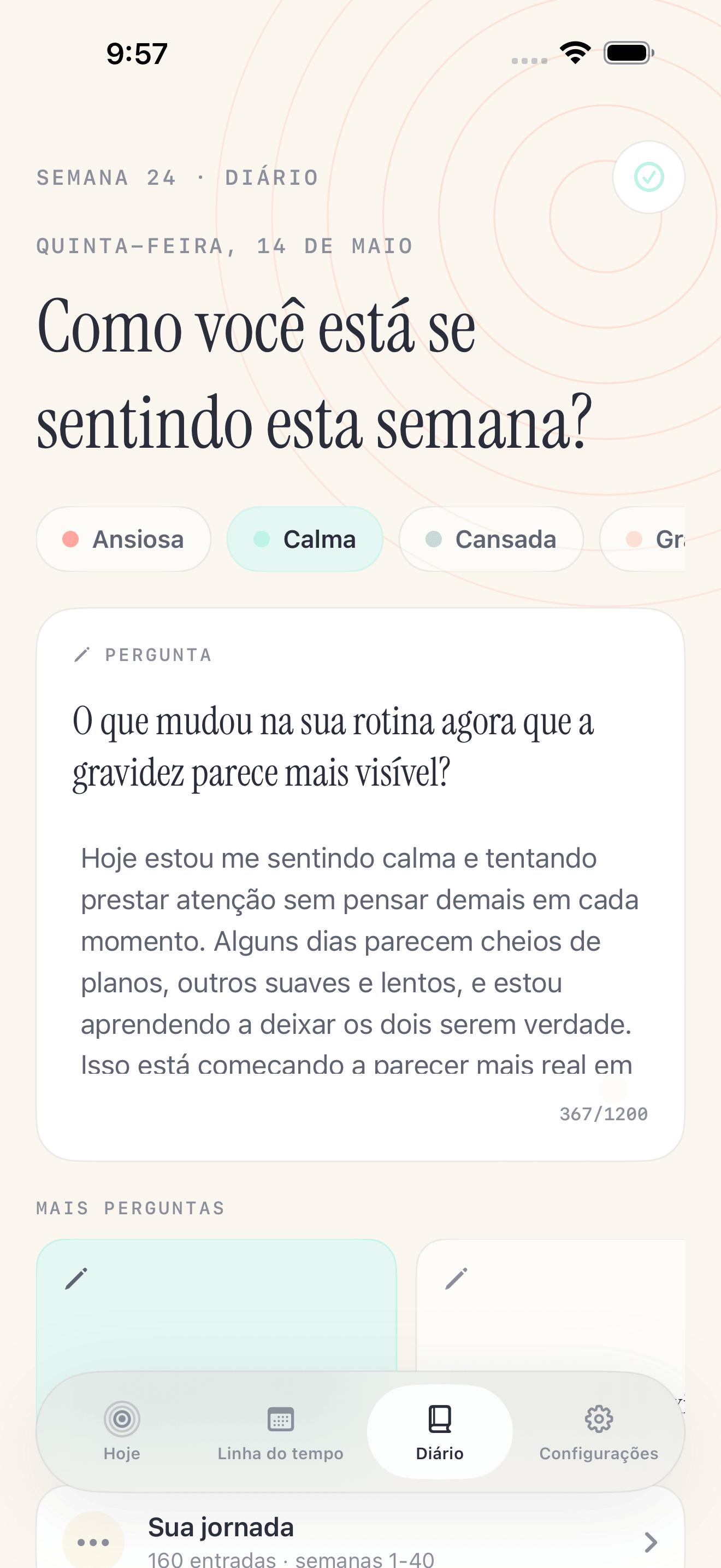 Tela de configurações do Pregnancy Growth Tracker