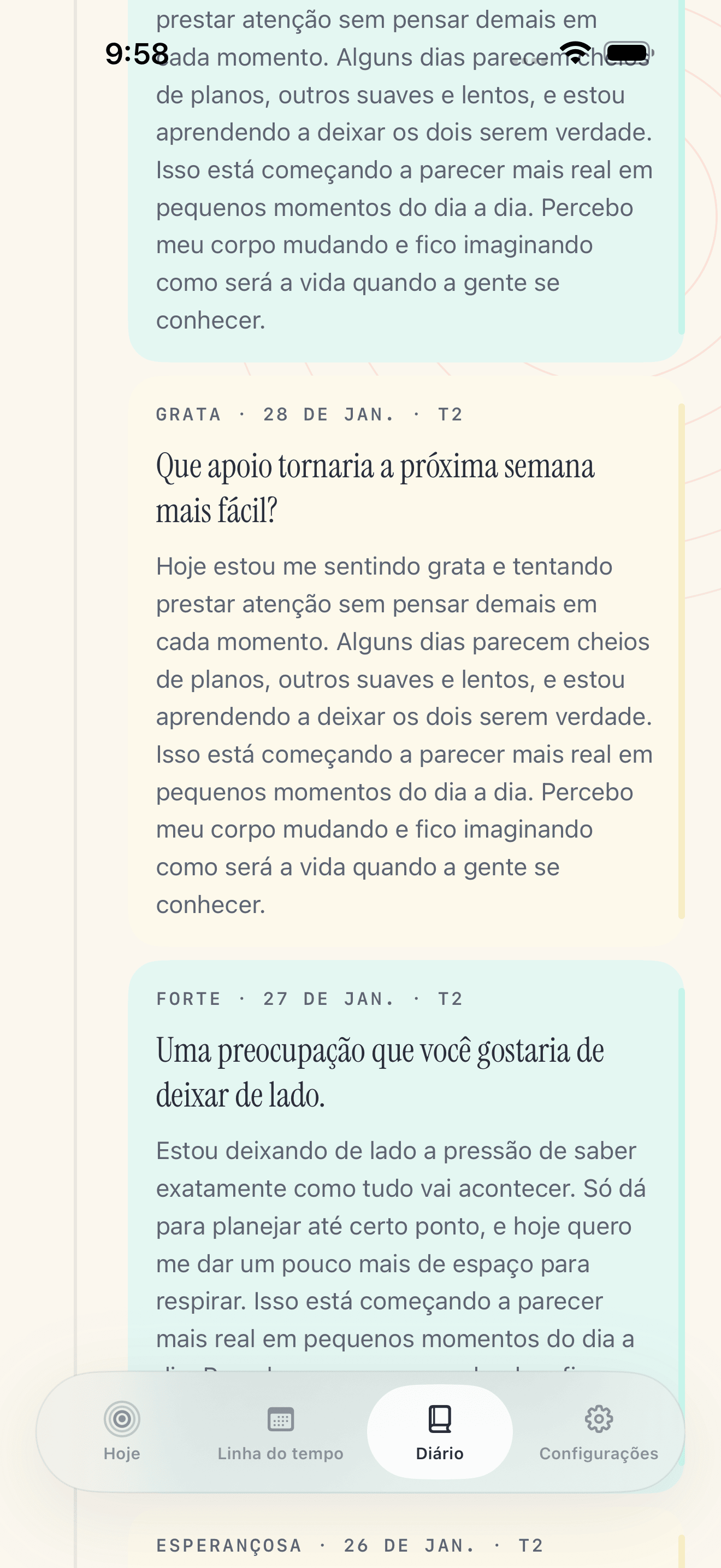 Tela de escrita do diário Pregnancy Growth Tracker