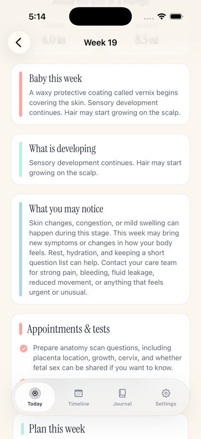 Pregnancy Growth Tracker journal prompt screen