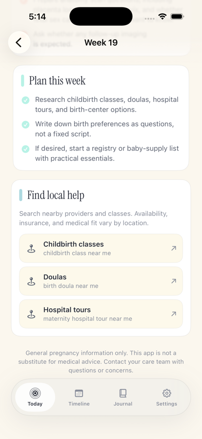 Pregnancy Growth Tracker journal timeline screen