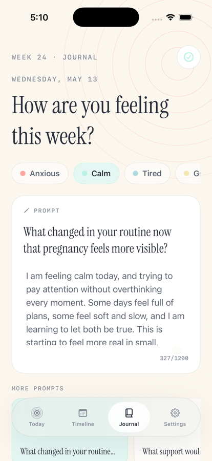 Pregnancy Growth Tracker journal writing screen