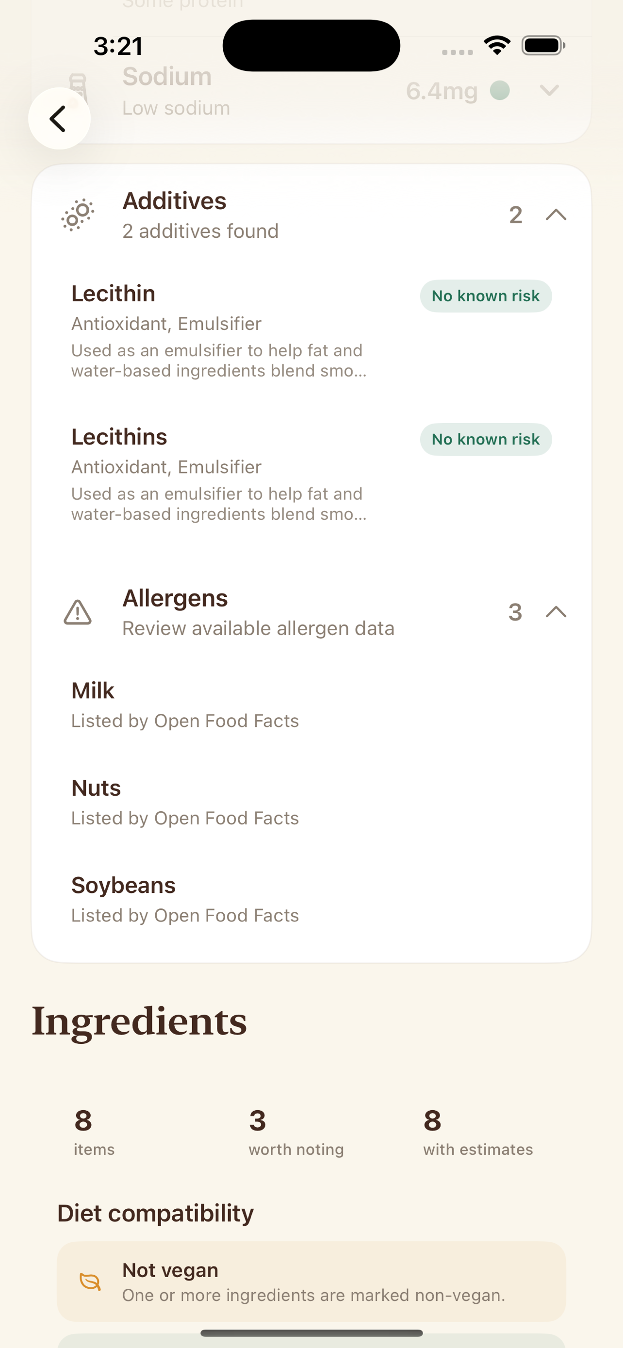 What I Eat additives and ingredients screenshot