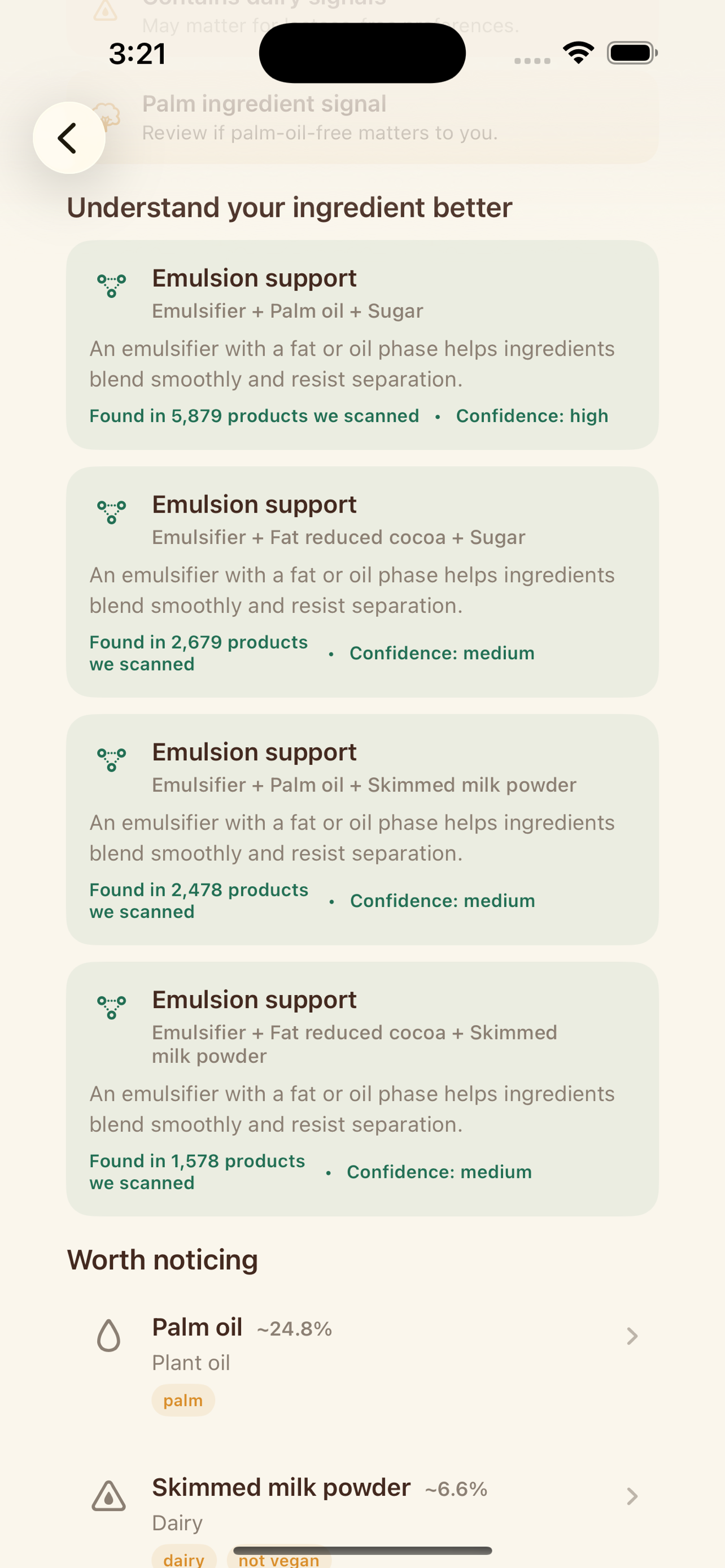 What I Eat ingredient combinations screenshot