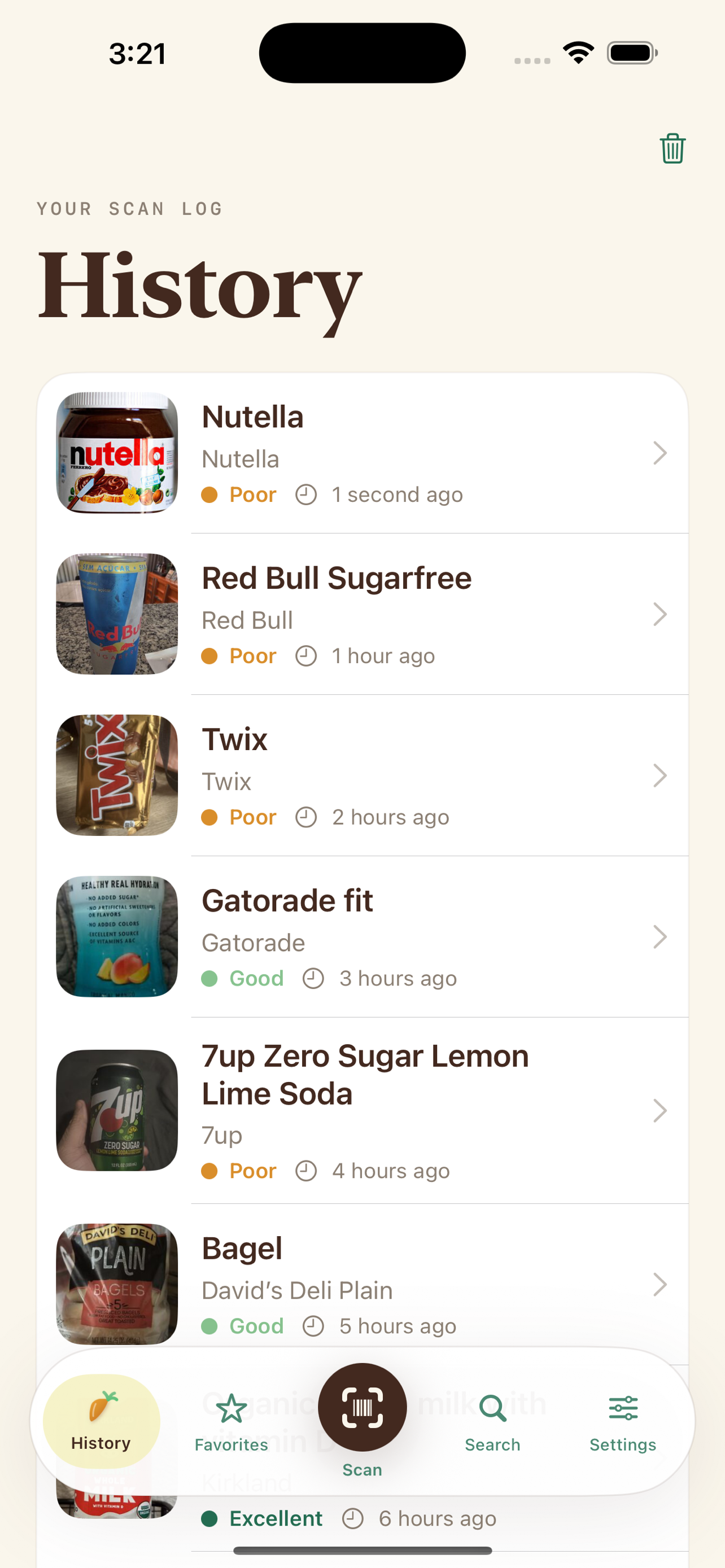 What I Eat history and top foods screenshot